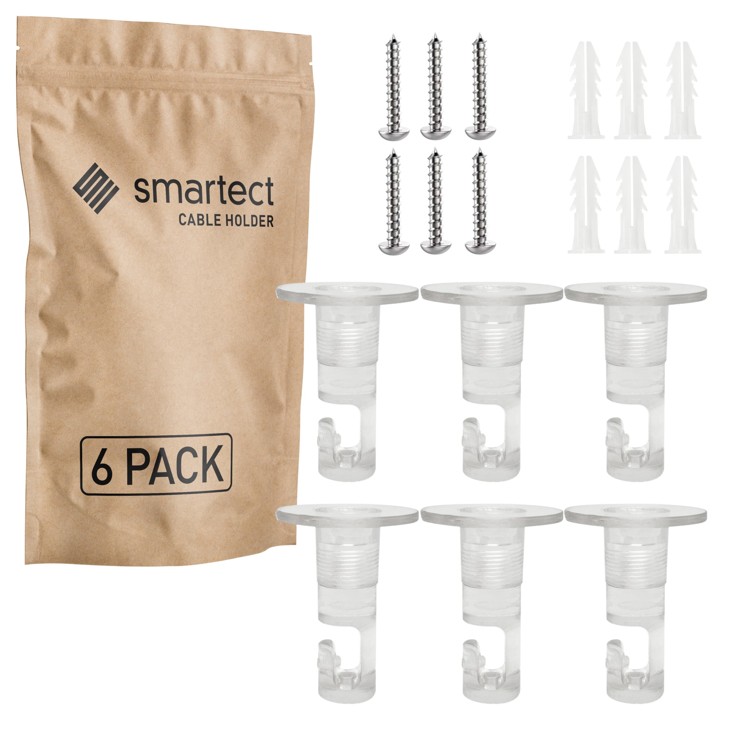 smartect Wall and Ceiling Pins for Hanging Textile Cables [6 Pieces, Transparent] Cable Decentralizer with wall Plugs and Screws Included, Ceiling Light Hook for Your DIY Project