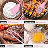FIOUSY 12 PCS Silicone Kitchen Utensil Set with Wooden Handles - Pink view 4