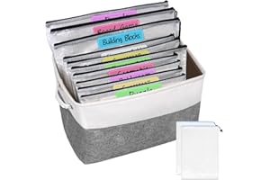 clbutge Board Game Organizers Storage Kit Include Storage Basket, 10Pcs Zipper Bags and 2 Pcs Mesh Drawstring Bags, Toy Storage Containers for Puzzle, Card, Craft, Building Blocks