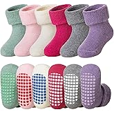 DoSmart Baby Toddler Non Slip Socks Infant Boys Girls Warm Thick Wool Ankle Crew Winter Socks with Grippers 6 Pairs