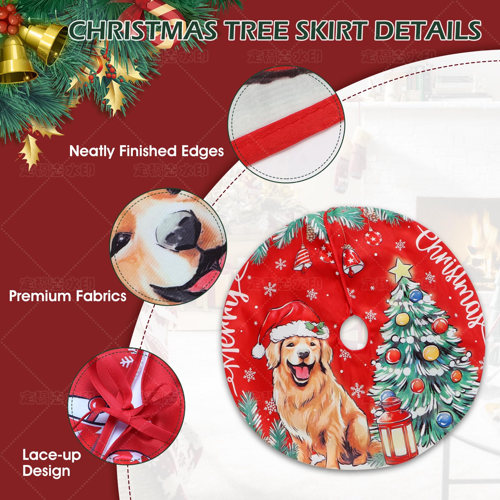 Aqlithle Christmas Tree Skirt, 30 Inches Tree Mat, Dog and Tree Round Xmas Cover for Xmas Indoor Outdoor Home Holiday Merry Christmas Party Christmas Tree Decoration