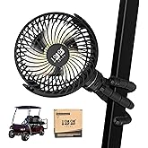 10L0L Golf Cart Fan - Universal Mount, 8000mAh Battery, 3-Speed Fan, LED Light, 56-Hour Runtime, Reverse Charging Function for Yamaha EZGO Club Car Golf Cart, Black