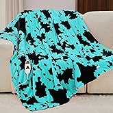 Cow Print Heated Electric Blanket Throw,50X60 Green Heating Blanket with 10 Heats Levels & 8 Hours Auto Off,Highland Cow Decor Stuff Fleece Sherpa Blankets Warmer Gifts for Women Adults Washable