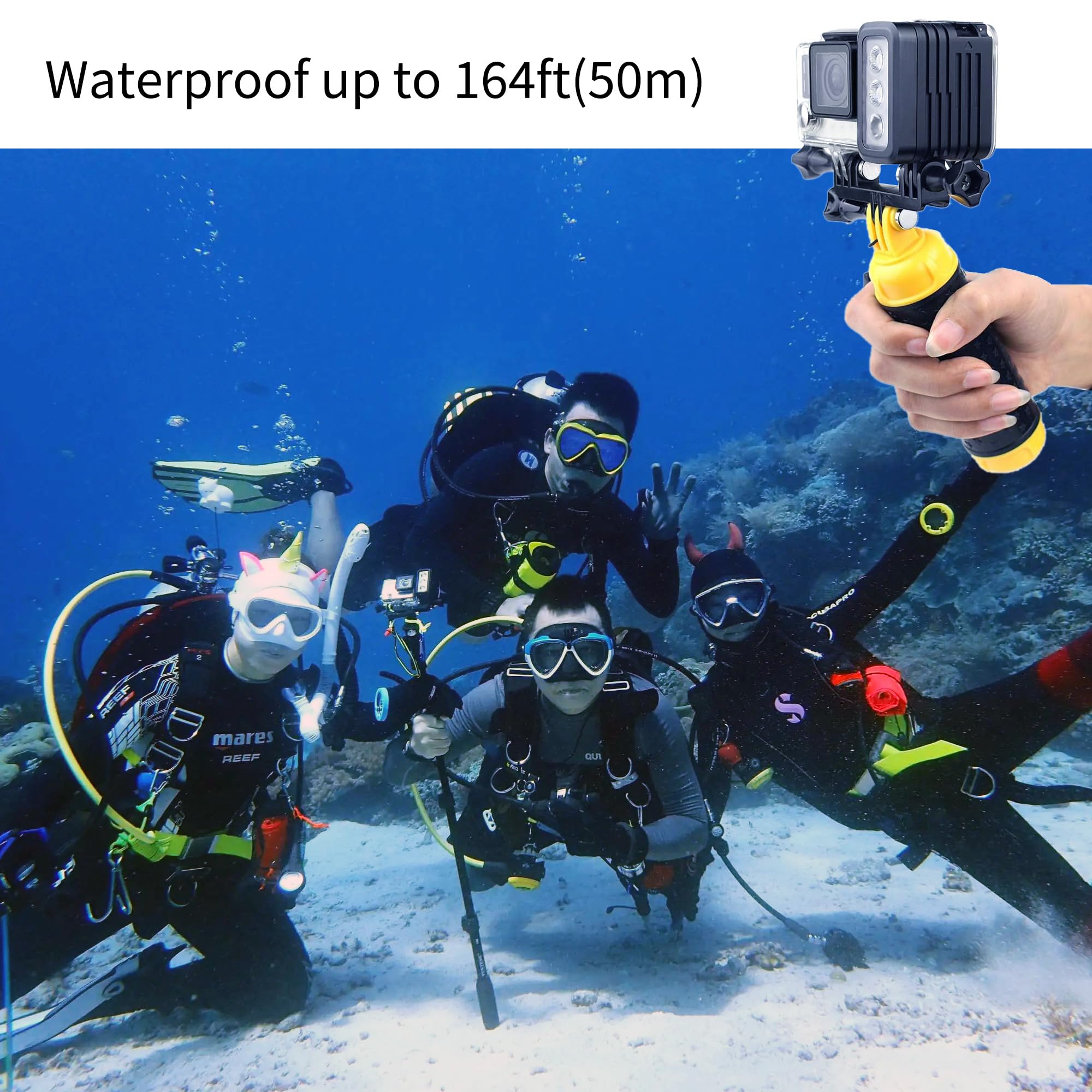 SOONSUN Rechargeable Diving Light - 450 Lumens High Power LED Video Light, Waterproof 164ft, Dimmable Underwater Fill Light for GoPro Hero 13/12/11/10/9/8/7/6/5/4/3+/3, DJI Osmo Action 4 5 Pro Camera