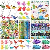 QZYCMHOO 170PCS Dinosaur Party Favors Set, Dino Birthday Decorations Including Slap Bracelets, Keychains, Gift Bags, DIY Stickers, Drinking Straws, Dinosaur Birthday Supplies