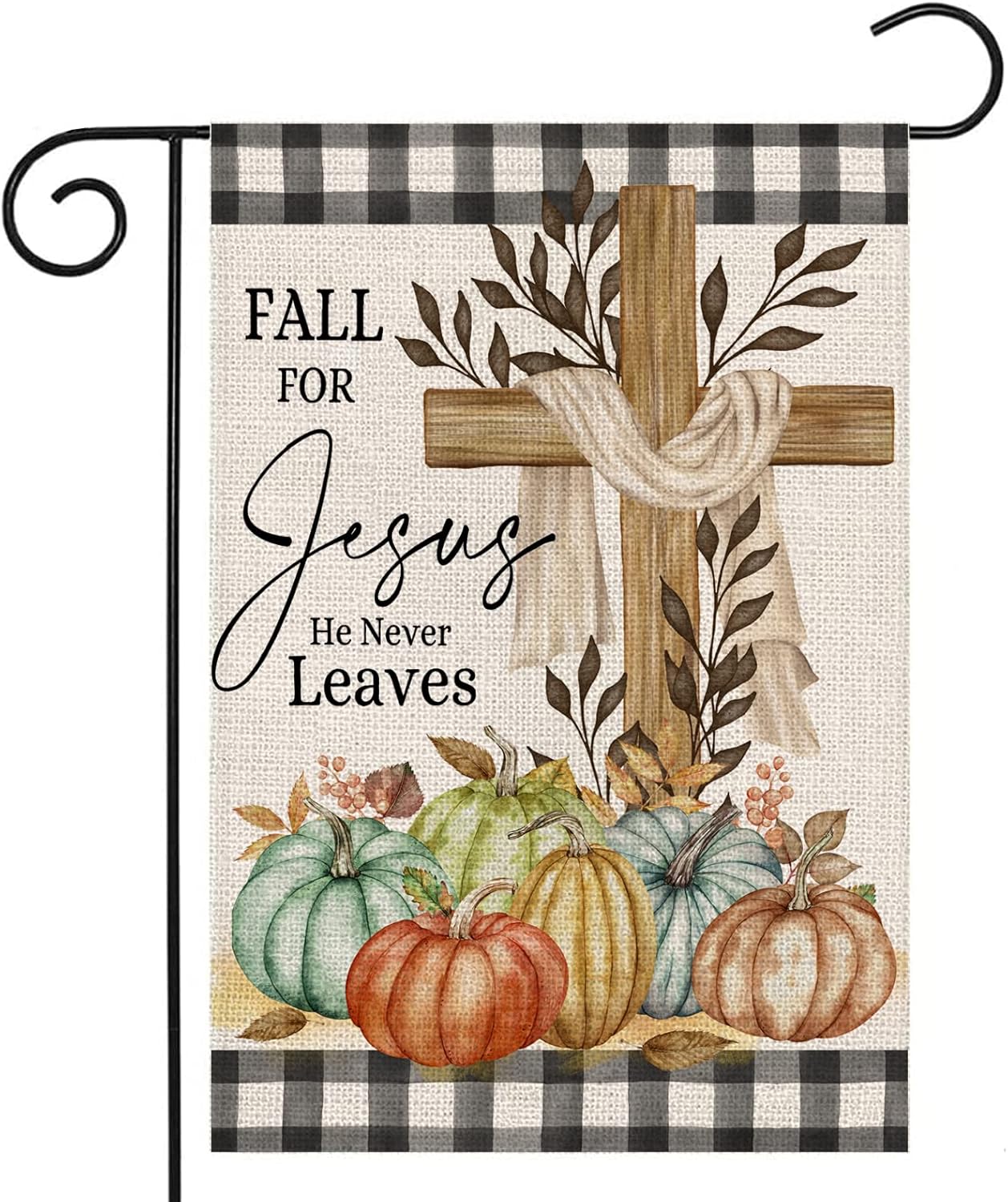Flags - Fall Cross Garden Flag 12x18 Double Sided,Religious Cross Fall for Jesus Buffalo Plaid with Pumpkins Small Yard Flags for Outside,Seasonal Thanksgiving Flags for Autumn Holiday Farmhouse Outdoor