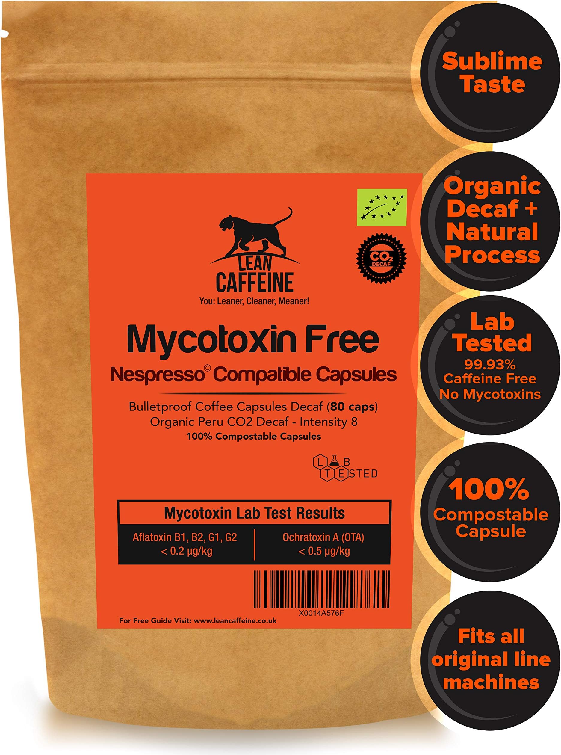 Bulletproof Coffee Capsules - Nespresso Decaf Capsules (80) | CO2 Organic Decaf Coffee Pods | Pesticide Mycotoxin Free Coffee | Compostable Biodegradable Coffee Pods | Eco Coffee Pods | Lean Caffeine