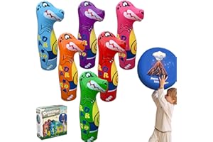 PREFERRED TOYS Inflatable Dinosaur Bowling Set for Kids – 6 Giant 26” Pins & 24” Ball – Fun Indoor/Outdoor Game – Educational Motor Skills Toy – Great Birthday Gift – Teaches Numbers, Letters & Shapes