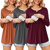Ekouaer Women's Nursing Tops Long Sleeve Nursing Shirts Double Layer Maternity Clothes 3 Packs Breastfeeding Shirts
