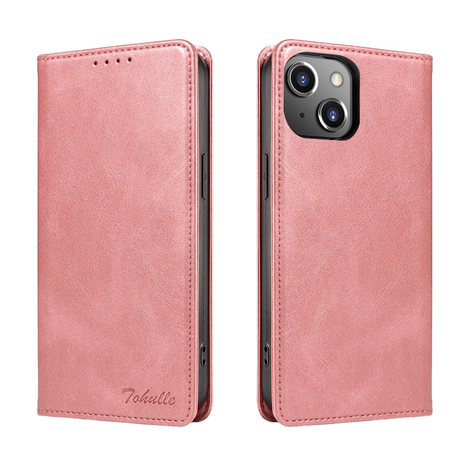 TOHULLE Case for iPhone 13, Premium PU Leather Wallet Case with Card Holder Kickstand Built-in Magnetic Closure Flip Folio Phone Cover for iPhone 13 - Rose Gold — image 1