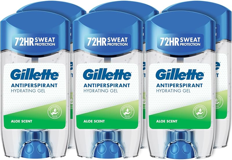 Gel desodorante antitranspirante gillette hydra aloe para homens, 70 ml x 6
