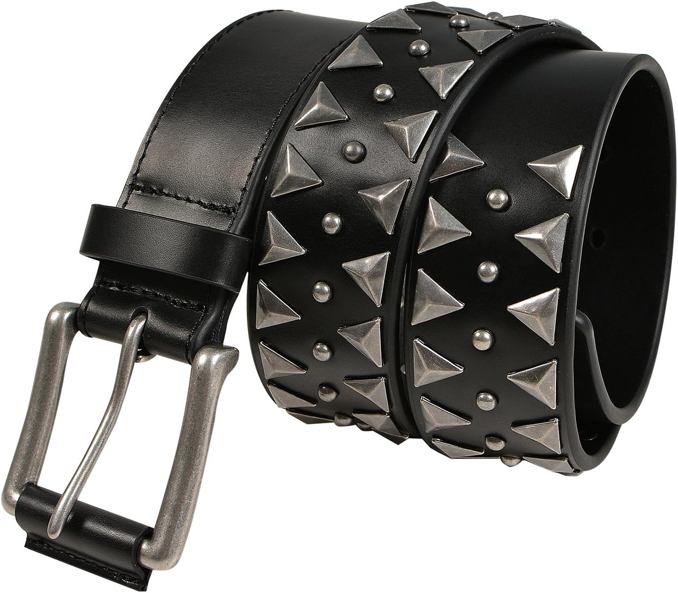 Fioretto Stylish Mens Studded Casual Italian Cowhide Leather Belts For Jeans Punk Rock Rivets Belt With Buckle For Men Black
