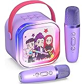 Mini Karaoke Machine for Kids,5 Voice Effects - Portable Bluetooth Speaker with 2 Wireless Mics LED Lights for Boys Girls Ages 3-12| Kids Karaoke Machine Birthday Gift Toy for Singing,Party & Play