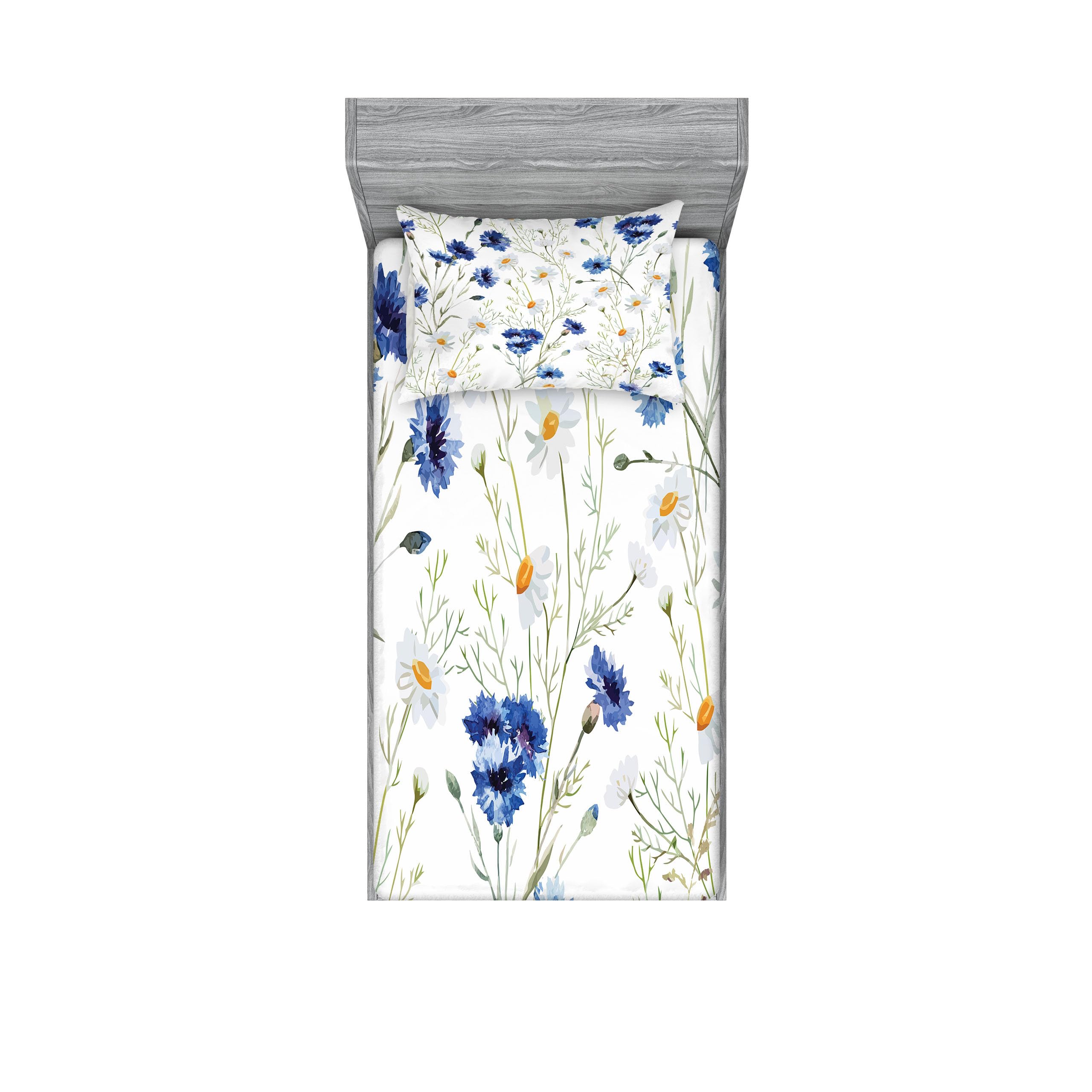 Lunarable Watercolor Flower Fitted Sheet & Pillow
