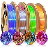 LOVOON 3D PLA Filament 1.75mm Bundle, Tricolor 3D Printer Filament Bundle, Rainbow Silk PLA Filament Bundle, PLA Filament for 3D Printer 3D Pen, Dimensional Accuracy +/-0.02mm, 200g x 4 Spools