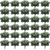 Hoteam 180 Pcs Eucalyptus Stems Decor Artificial Eucalyptus Leaves Greenery Stems Artificial Silver Dollar with White Seeds Grey Green Short Faux Leaves Branches for Wedding Bouquet Farmhouse Decor