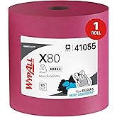 WypAll PowerClean X80 Heavy Duty Cloths, Jumbo Roll, 455 Towels (41055) | Red Towels, Thick &amp; Highly Durable, Ideal for Cleaning Abrasive Surfaces, Strong Enough to be Reused