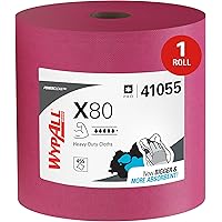 WypAll® PowerClean™ X80 Heavy Duty Cloths (41055), Jumbo Roll, Extended Use Towels, Red (475 Sheets/Roll, 1 Roll/Case, 475 Sh