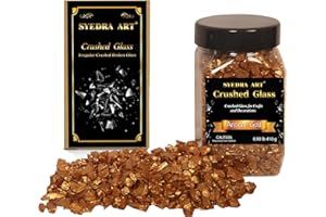 SYEDRA ART Syedra Crushed Glass for Crafts,Glitter Crushed High Luster Chips, Broken Glass Pieces, 3-6mm, 410G (Ancient Gold)