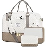 Travel Duffle Bag Weekender for Women: Travel Duffel Carry-On Overnight Bags with Shoe Compartment & Wet Pocket Large Weekend Tote Beige Khaki