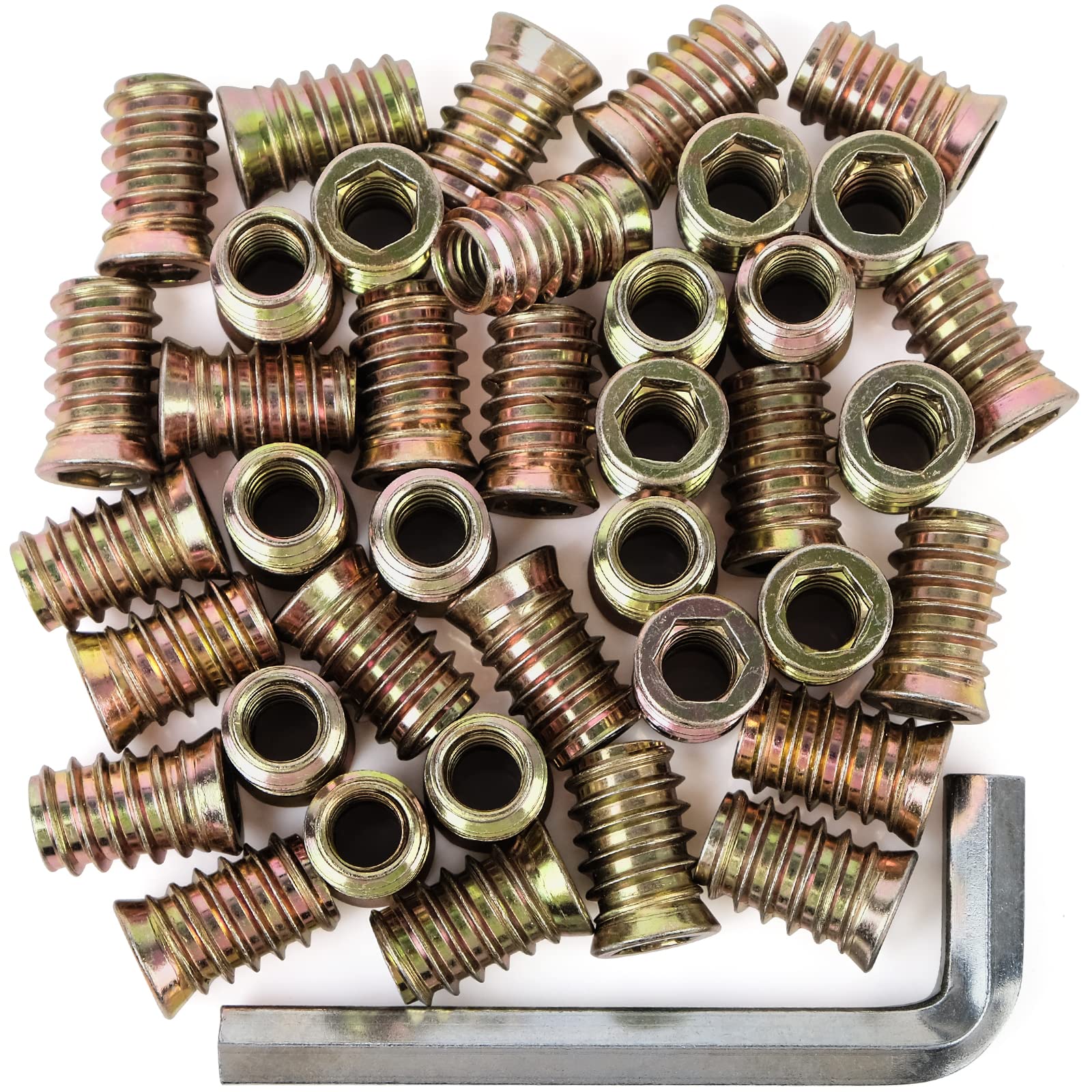 Photo 1 of 40Pcs 3/8"-16 x 25mm Threaded Inserts for Wood Furniture Screw in Nut Inserts 3/8-16 Threaded Bolt Fastener Connector Hex Socket Drive for Wood Furniture Assortment (with Hex Spanner)