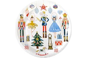 ELYXIO Nutcracker Paper Plates Merry Christmas Round Party Plates Winter Holiday Ballet Rocking Horse Fairy Ornaments Disposable Dinner Dessert Plates for Xmas Events Gatherings Party Supplies (48, 7 Inch)