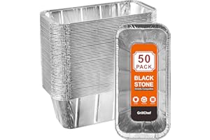 GrillChef 50-Pack Blackstone Griddle Accessories Grease Cup Liners, Drip Pan Aluminum Foil for Blackstone 17, 22, 28, 36 Inch Griddle, Grease Catcher Grill Tray, Disposable