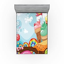 Ambesonne Ice Cream Fitted Sheet Set, Dessert Land