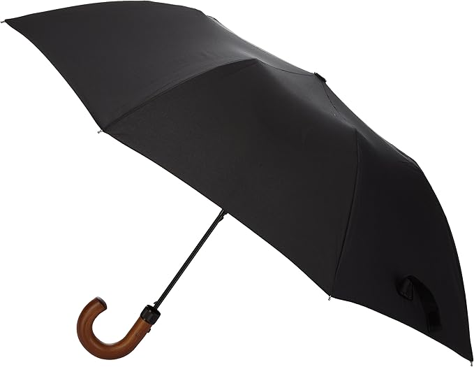 Totes Automatic Classic Wood Crook Umbrella Black