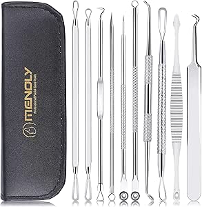 Blackhead Remover Pimple Popper Tool Kit 10 Pcs, Comedone Pimple Extractor Tool, Acne Kit for Blackhead, Whitehead Popping, Zit Removing(Silver)