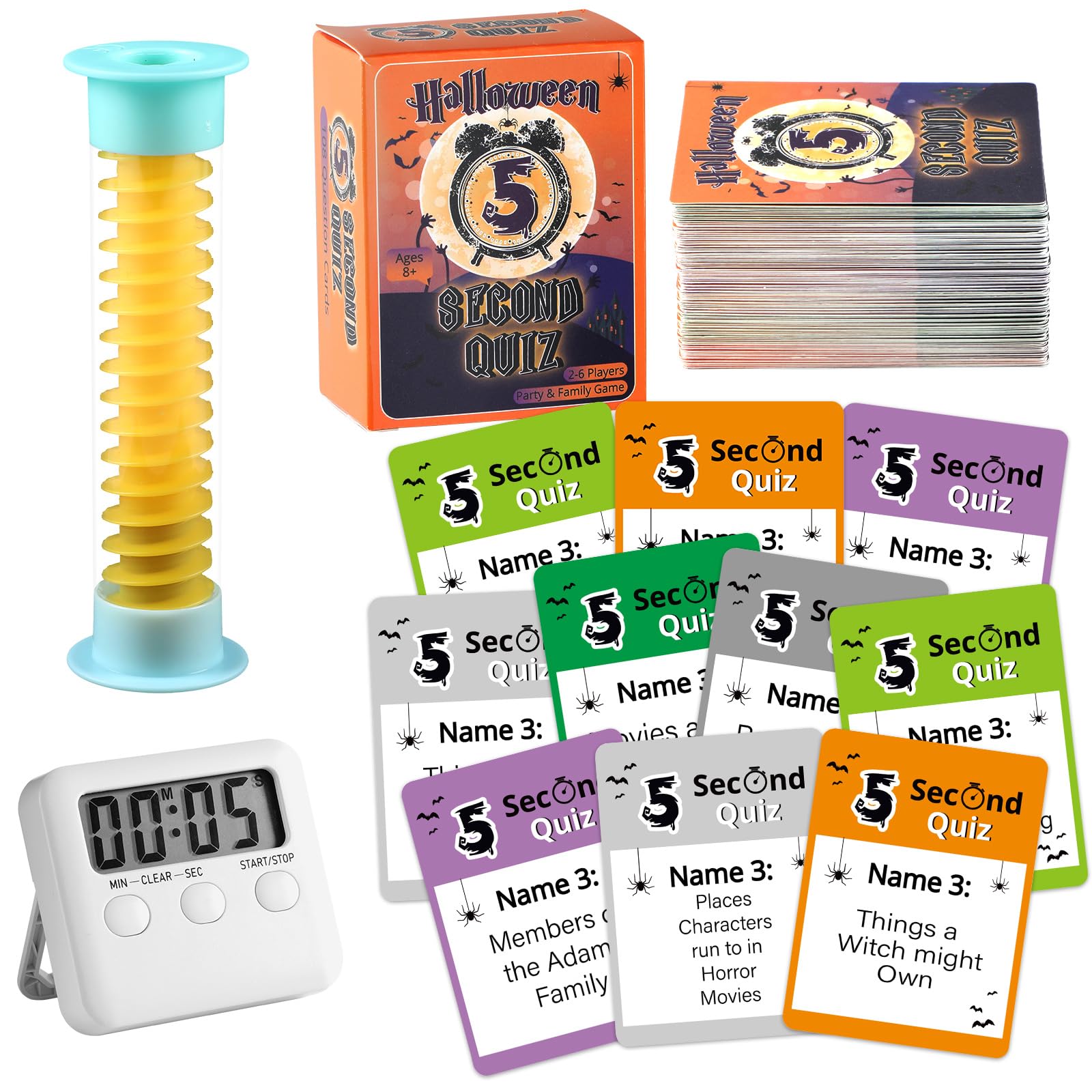 Photo 1 of **MISSING PARTS**
Halloween 5 Second Game 108 Boo Simple Question Cards Digital Timer and 5 Second Hourglass Halloween Question Card Games for Adults Family Party Fun Travel Game Night Think Fast and Shout Out Answers