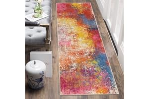Vaukki Modern Abstract Hallway Runner Rugs, Non Skid Washable Soft Laundry Room Rug, Non Slip Indoor Floor Accent Mat Carpet Runner for Bathroom, and Bedroom (Orange/Multi, 2'x6')