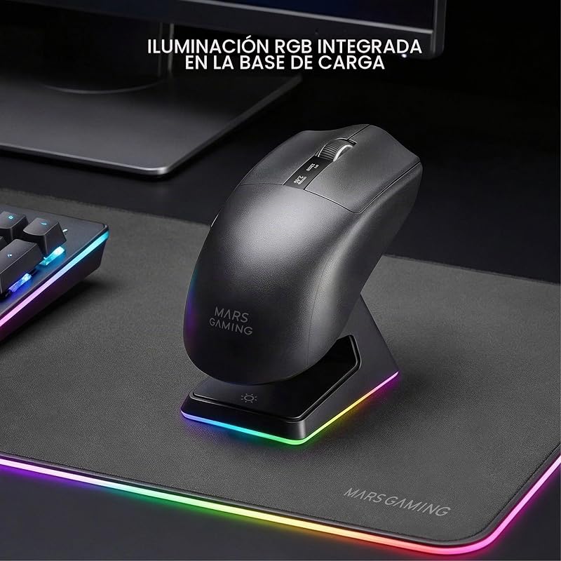 MMW-Elite, rato gaming sem fios, Bluetooth 5.4 + 2.4GPRO + Cabo, sensor ótico PixArt PAW3311PRO 20000 dpi, Ultralight 69g, 6 botões, ecrã OLED, base de carregamento magnético RGB, preto