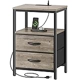 Huuger Nightstand with Charging Station, Fabric