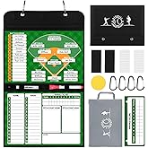 Magnetic Baseball Lineup Board, Collapsible Professional Softball &amp; Baseball Lineup Board for Dugout, Baseball Clipboard for Coaches with 40 Magnetic Lineup Cards and High-End Markers (Leather Cover)