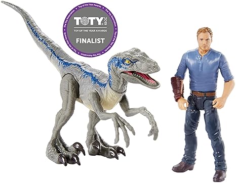 Mattel FMM51 - Jurassic World Owen und Velociraptor Blue Story Pack, Dinosaurier Spielzeug ab 4 Jahren