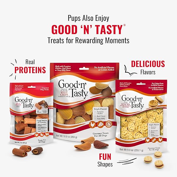 GOOD ‘N’ FUN TRIPLE FLAVOR ROLLS FOR LARGE DOGS, TREAT YOUR DOG TO LONG-LASTING CHEWS MADE WITH BEEF HIDE, CHICKEN AND ARTIFICIAL PORK FLAVOR, 6 COUNT