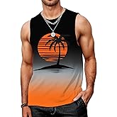 Indoner Mens Graphic Tank Tops Workout Sleeveless Shirts Hawaiian Palm Tree Vacation Tanks for Men Summer Beach T-Shirt