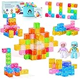 VigorFun Magnetic Blocks Set, Magnet Building Blocks with Toy Figurine and Storage Bag for Kids Gifts, STEM Educational Preschool Sensory Toys for Toddlers Boys Girls Ages 3-12(Transparent)