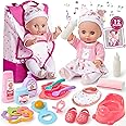 Toylink Interactive Baby Doll Set with Backpack Carrier, 12in Doll Toy with Sound, 18pcs Accessories incl Diaper Bib, Pretend Play Toys for Toddler Kids 3-6 Years Old Gift