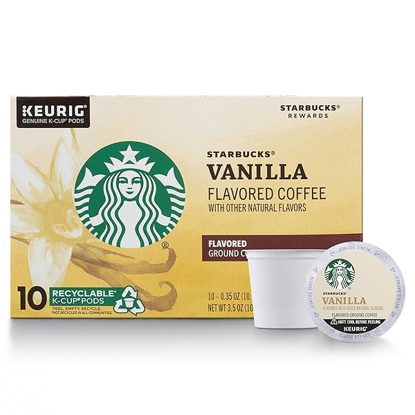 STARBUCKS FLAVORED K-CUP COFFEE PODS — VANILLA FOR KEURIG BREWERS — 1 BOX (10 PODS)