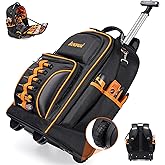 2-In-1Rolling Tool Backpack Heavy Duty, Rolling Tool Bag with Wheels, 63-Pocket Tool Bag Backpack for Men, Waterproof Rolling