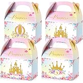 Nezyo Princess and Prince Treat Boxes - Pink & Blue Crown Cardboard Goodie Boxes for Birthday Party Favors(24 Pcs,Princess)