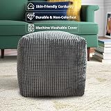 iSTYLE Cord Jumbo Footstool 40x40cm Charcoal Square Ottoman view 6