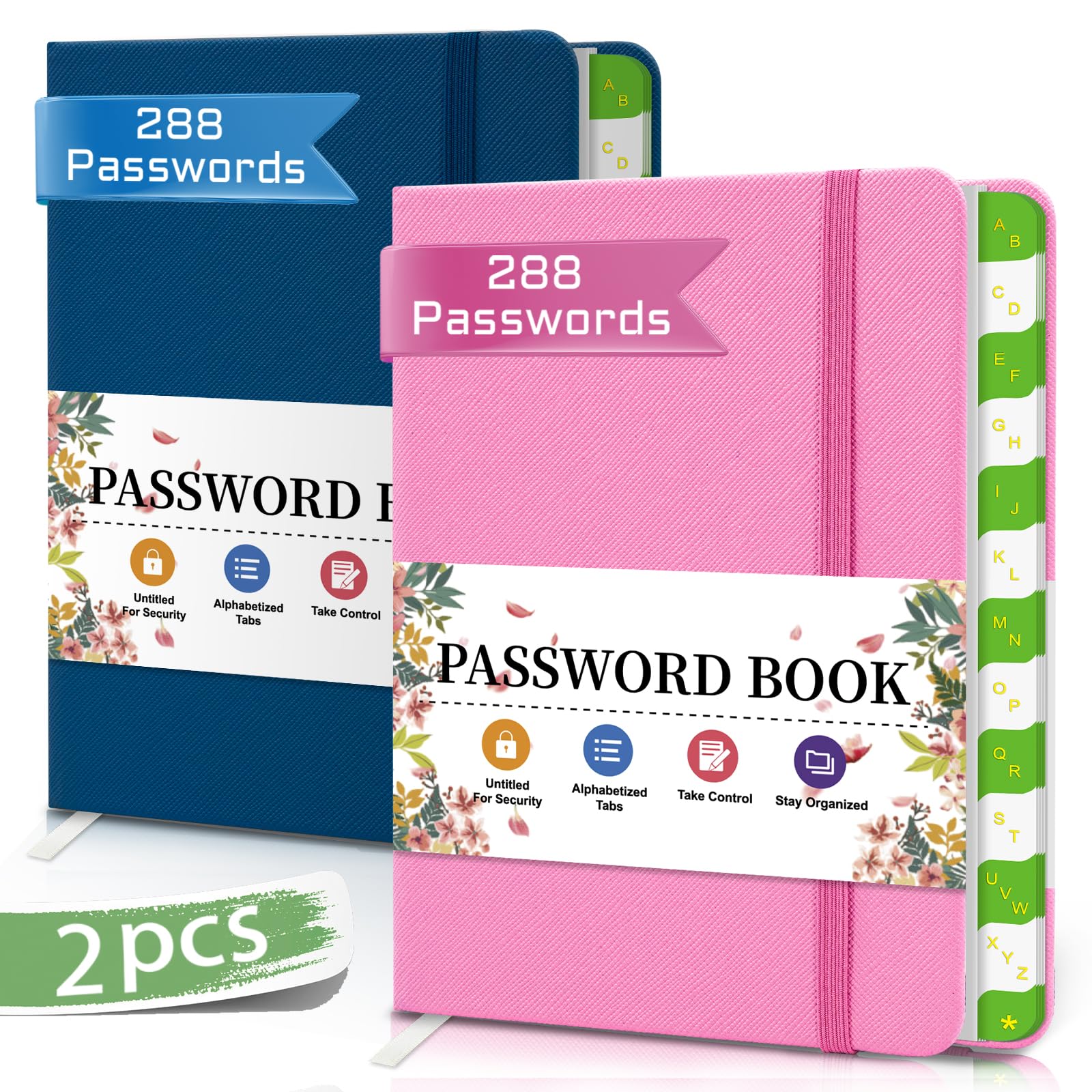 BLESWIN – 2pcs Internet Password Book with Alphabetical Tabs, Portable Password Book for Seniors, Perfect Pocket Size 6.1 * 4.7” for Your Password Management –Dark Blue&Pink