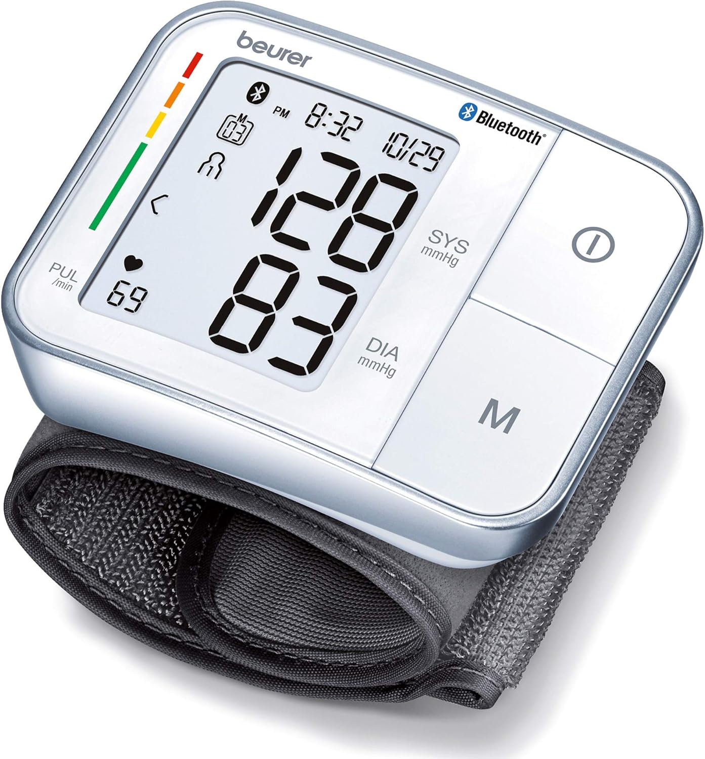 Beurer Bluetooth Smart, Wireless & Automatic Wrist Blood Pressure Monitor with Large LCD Display, Irregular Heartbeat Detection, Multi-Users, Syncs Readings to HealthCoach App, 60 Memory Spaces, BC57