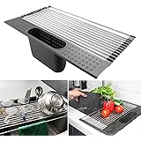 20.5" x 11.8" Large Roll Up Dish Drying Rack for Kitchen, 2 in 1 Design Over The Sink Multi-function Roll-up Dish Rack and Ut