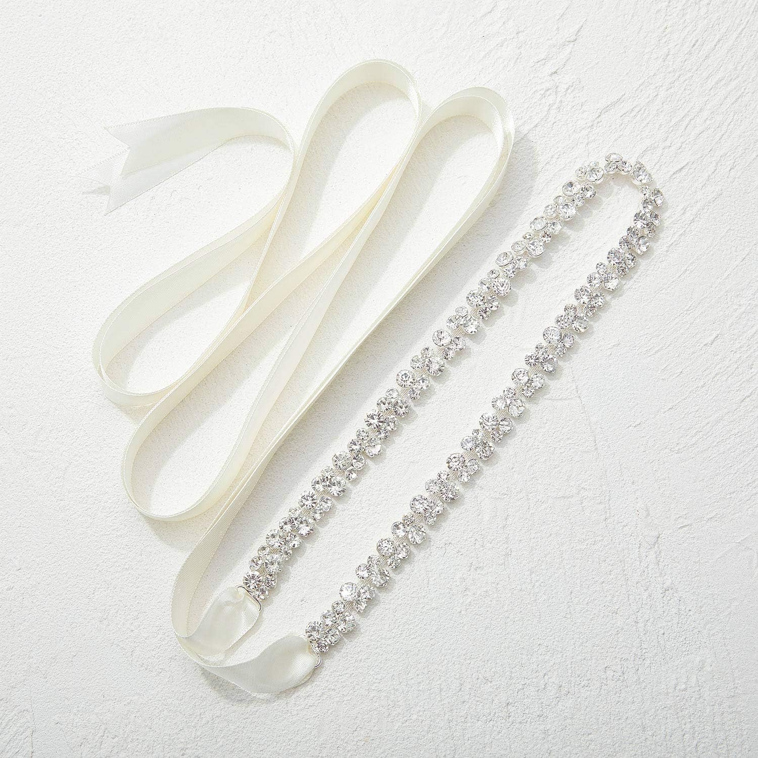 SWEETV Bridal Belt with Rhinestones Wedding Dress Belt Crystal Headband Bride Bridesmaids Sash, Silver at  Women’s Clothing store