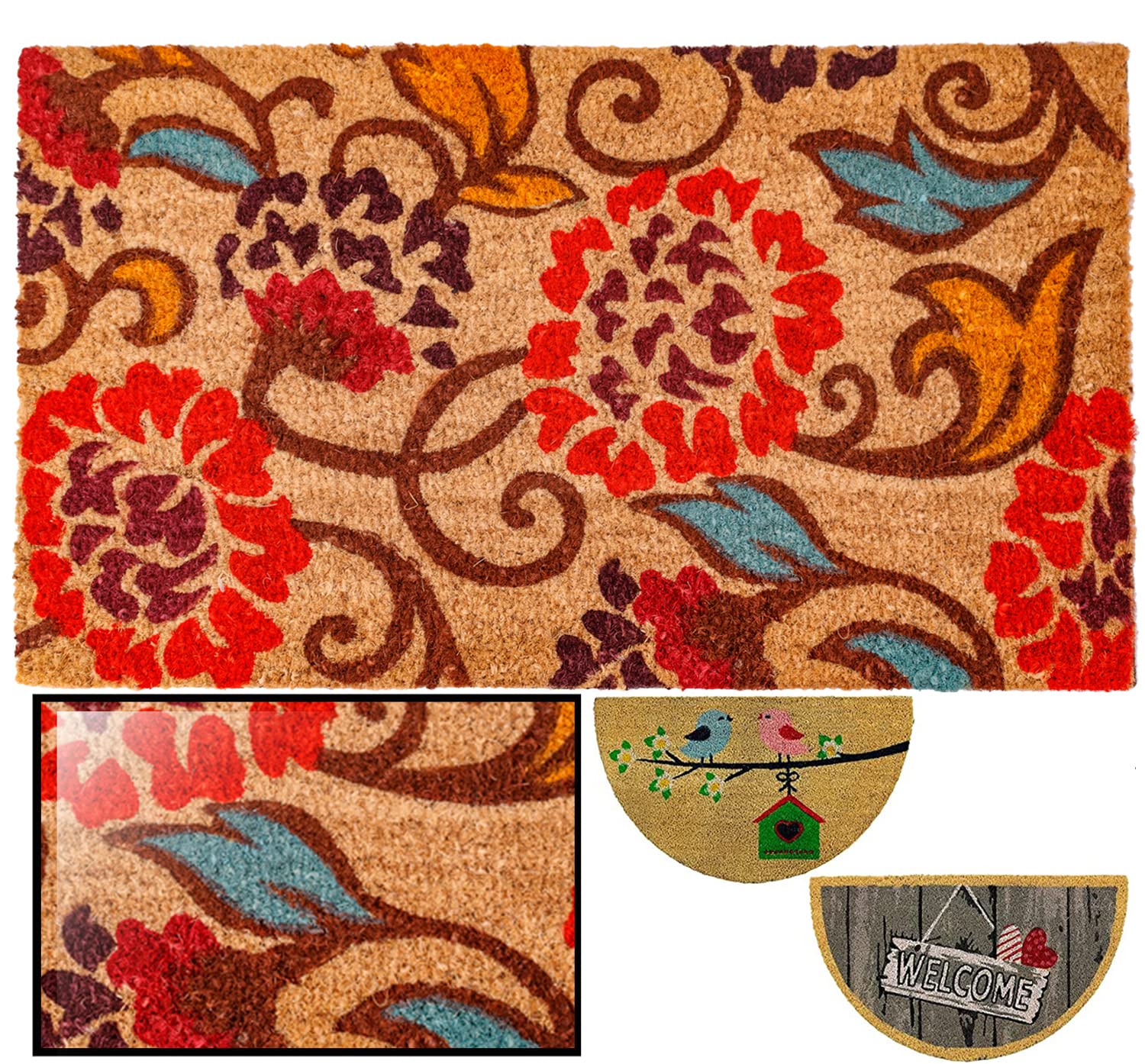LucaHome – Entrance Doormat Home Anissing 40 x 70 – Coconut Doormat Vine Flowers – Doormats Entrance Home – Ideal for Outdoor or Indoor