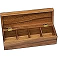 Lipper International Acacia Wood Tea Box with 4 Sections, 12-1/2" x 4-1/8" x 3-7/8"
